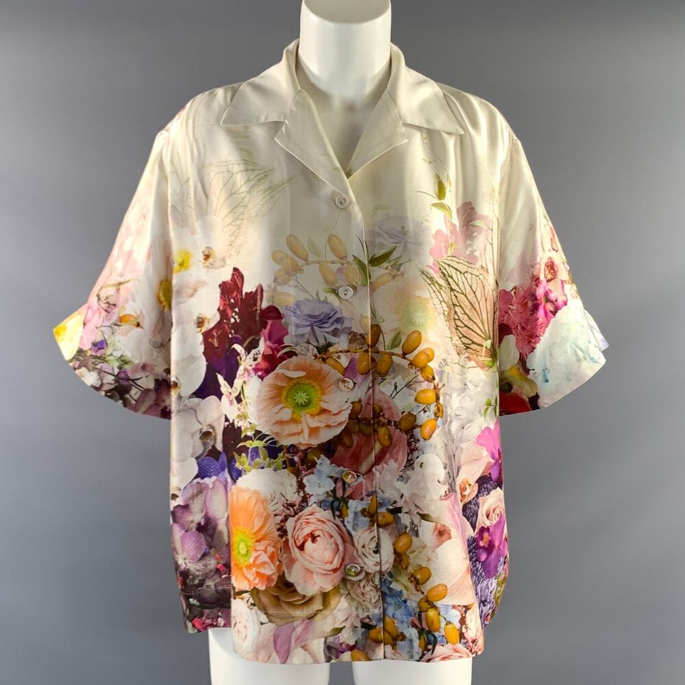 ZIMMERMANN Size S Cream Multi Color Silk Floral Button Up Casual Top